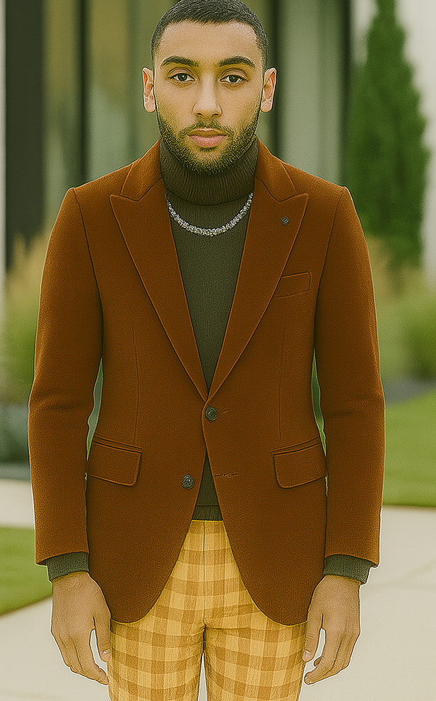 EJ Samuel Rust Velvet Modern Fit Blazer – Two Button - Image 5