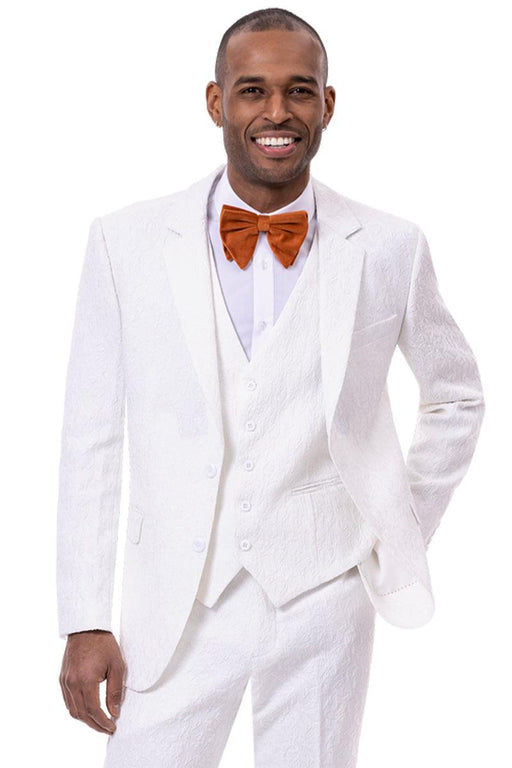 EJ Samuel Paisley White Vest Fashion Suit - 2-Button Mens Classy Look