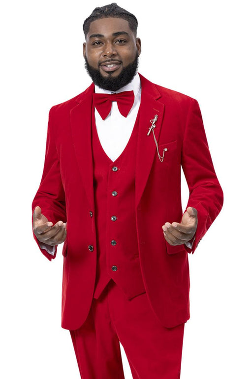 "EJ Samuel Red Velvet Vested Suit with Stylish Two Button Closure"