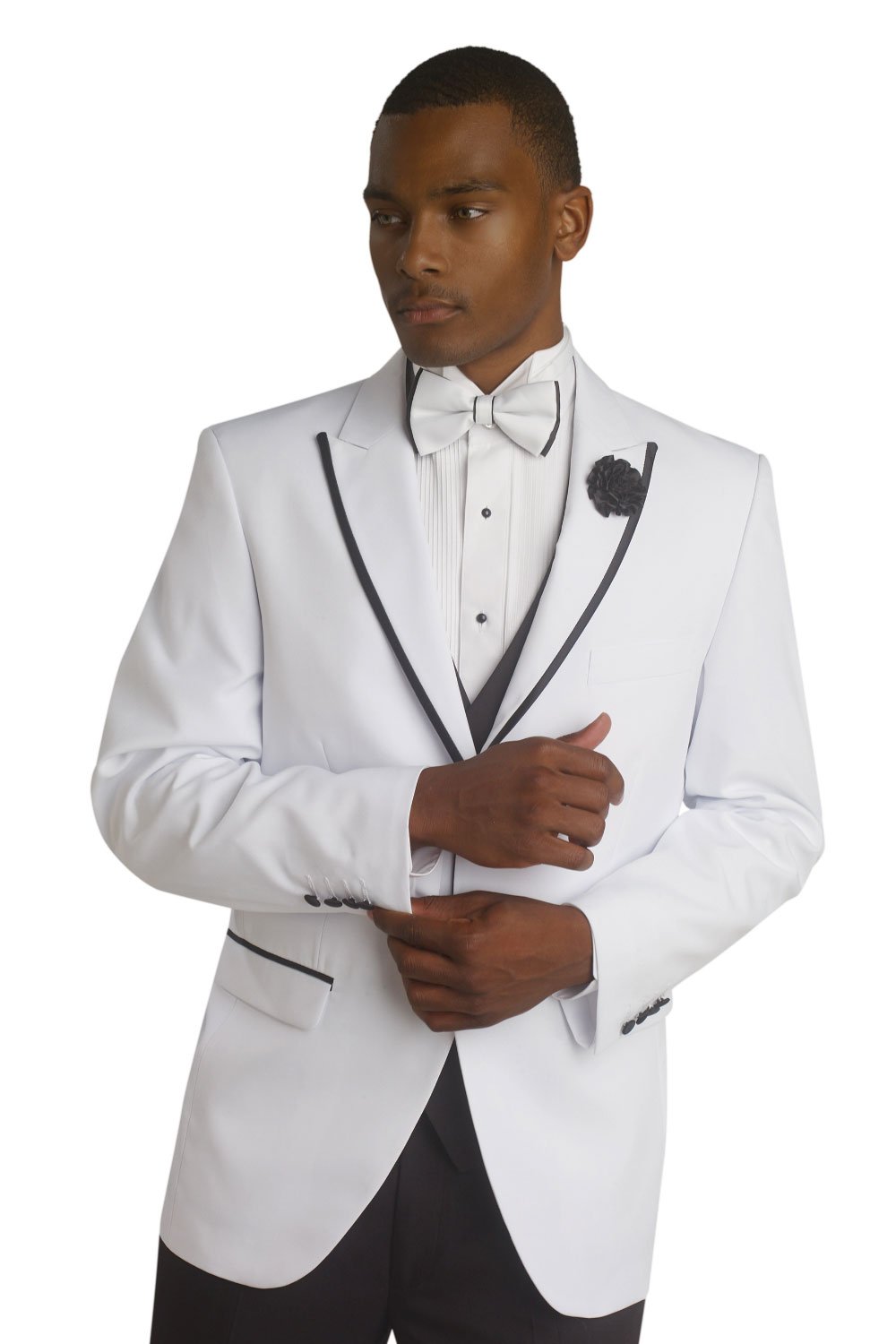 Trinity White 2-Button Peak Tuxedo by EJ Samuel