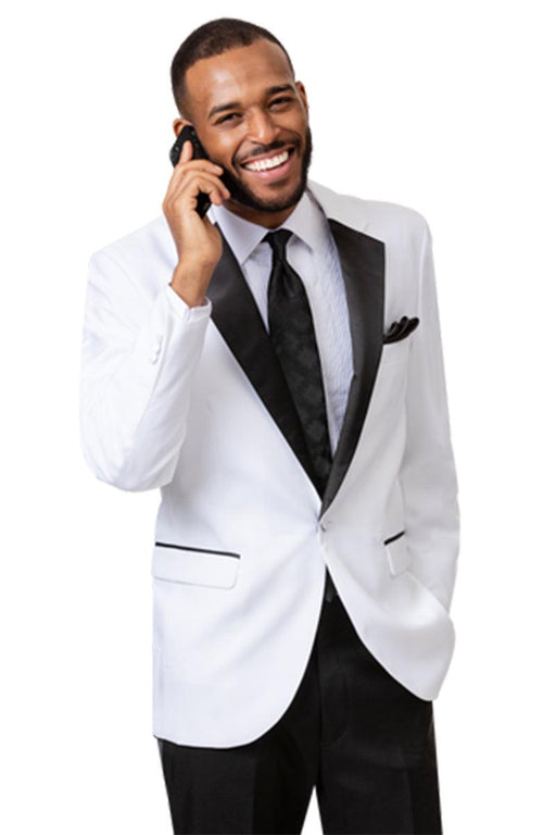 EJ Samuel White & Black Tuxedo with Notched Lapel & Single Button