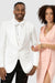 EJ Samuel White Paisley Prom & Wedding Vested Tuxedo Shawl w/ Square Cut