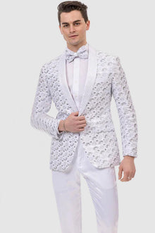 EJ Samuel White Sequined Swirl Tux Jacket