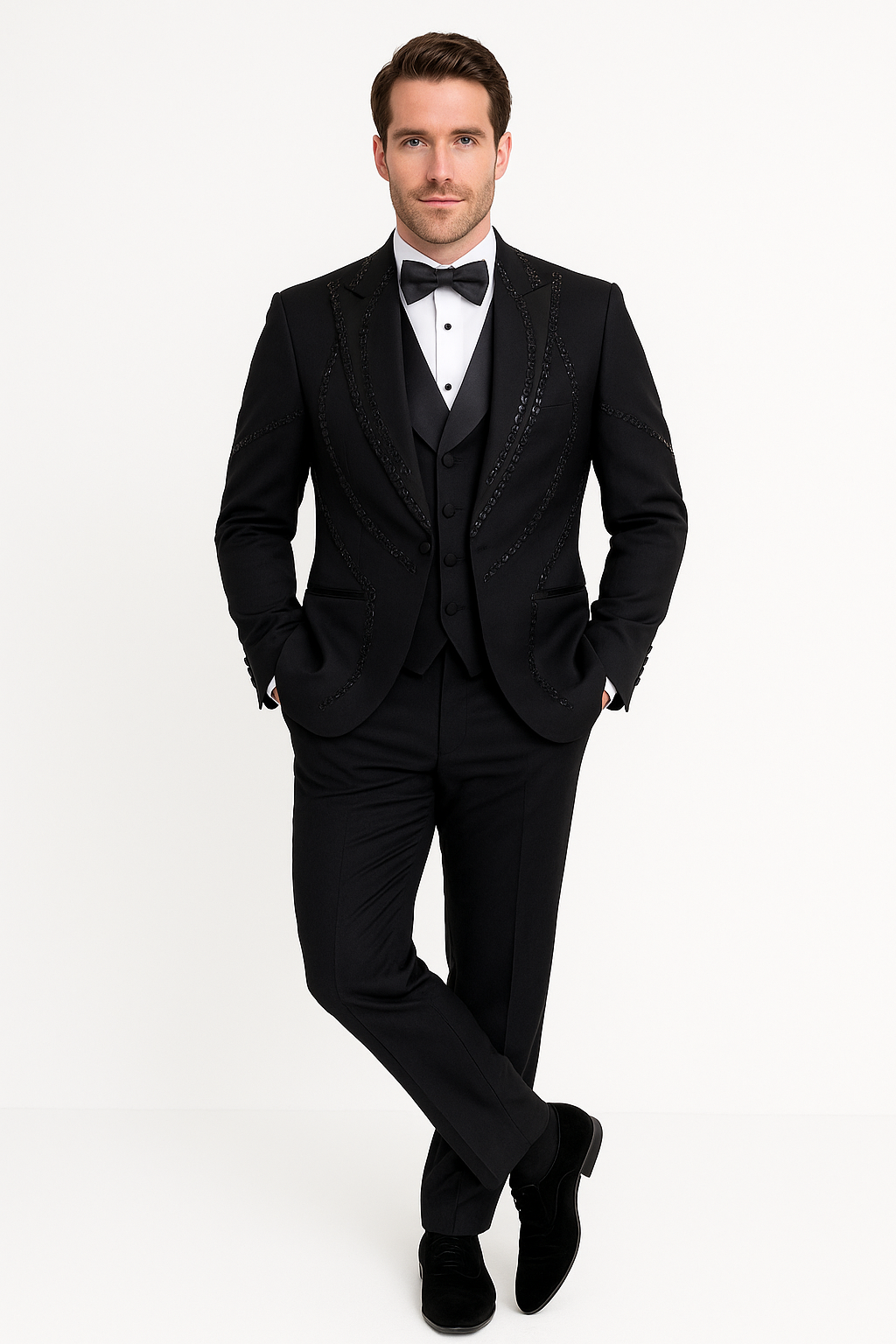 Black Italian Wool 3-Piece Modern Fit Tuxedo - Image 7