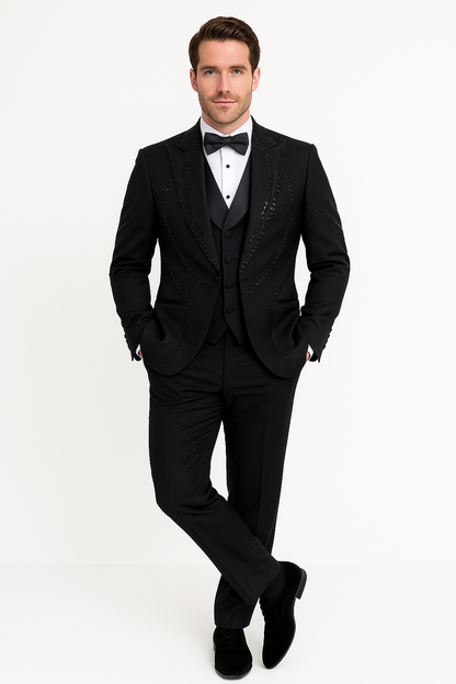 Black Italian Wool 3-Piece Modern Fit Tuxedo - Image 7