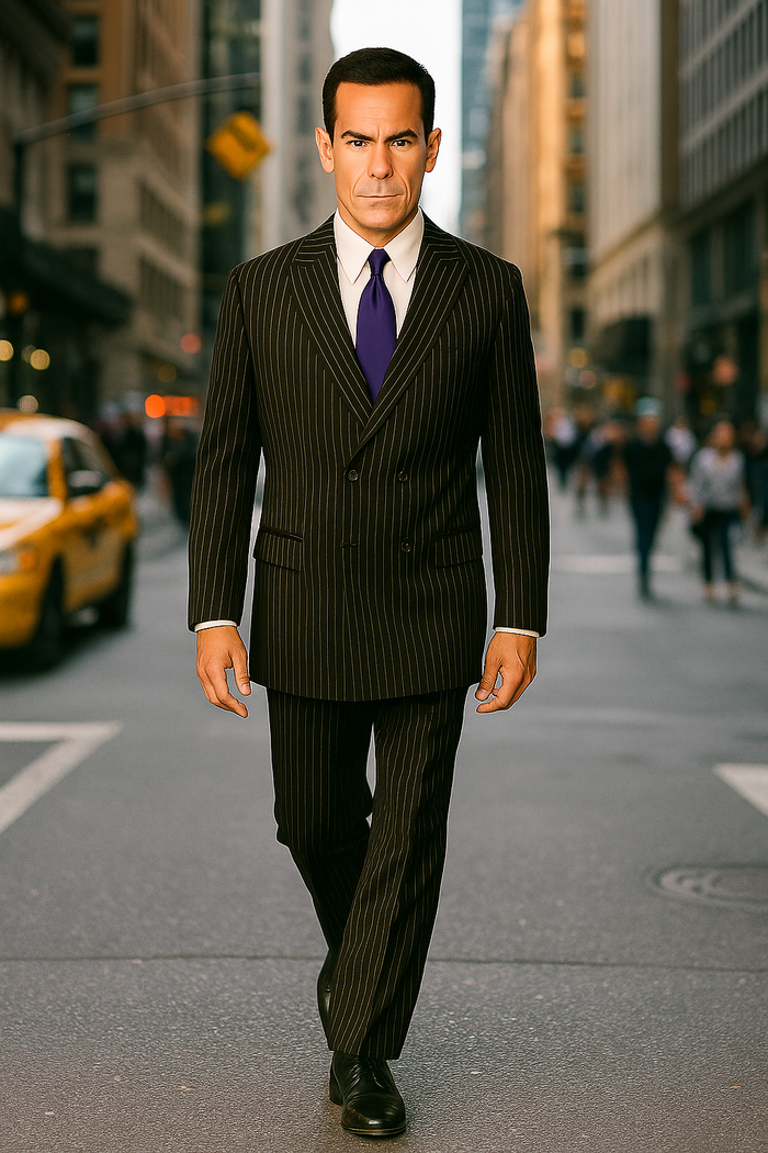 1920s Gangster Custom - Black Bold Gangster Pinstripe Suit - Image 9