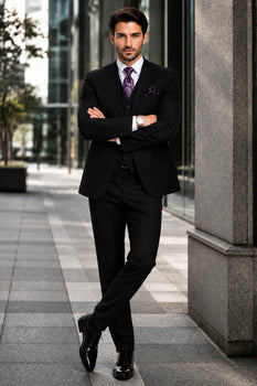 Mens 2 Button Modern Fit Vested Wool Suit in Eggplant