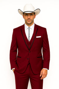 SKU#JA60892 Country Tuxedos For Weddings Mens Traje Vaquero Suit - Burgundy Tuxedo