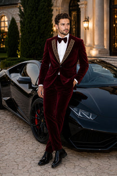 Velvet Suit Matching Velvet Pants - Burgundy Suit
