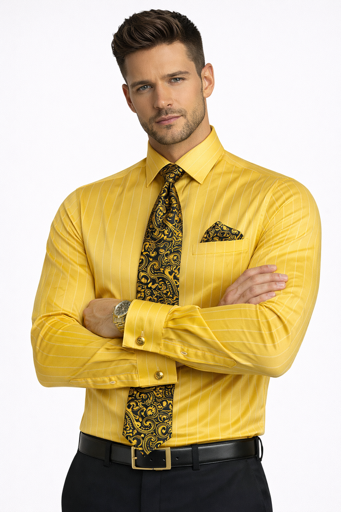Gold Colorful Men'S Dress Shirt - Image 4