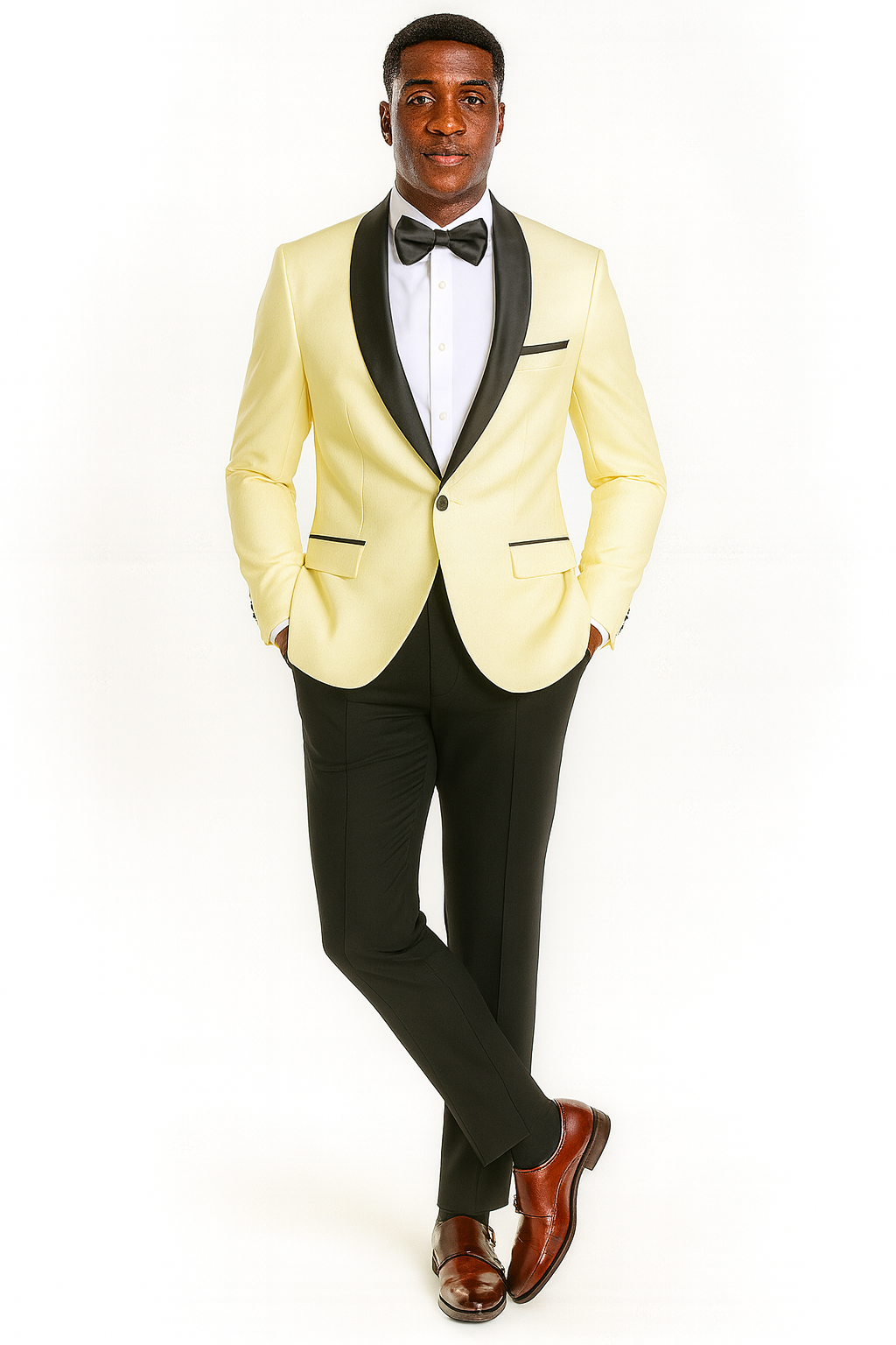 Big And Tall Suit For Men - Jacket + Pants + Bowtie + Pants - Ivory Suit - Image 3
