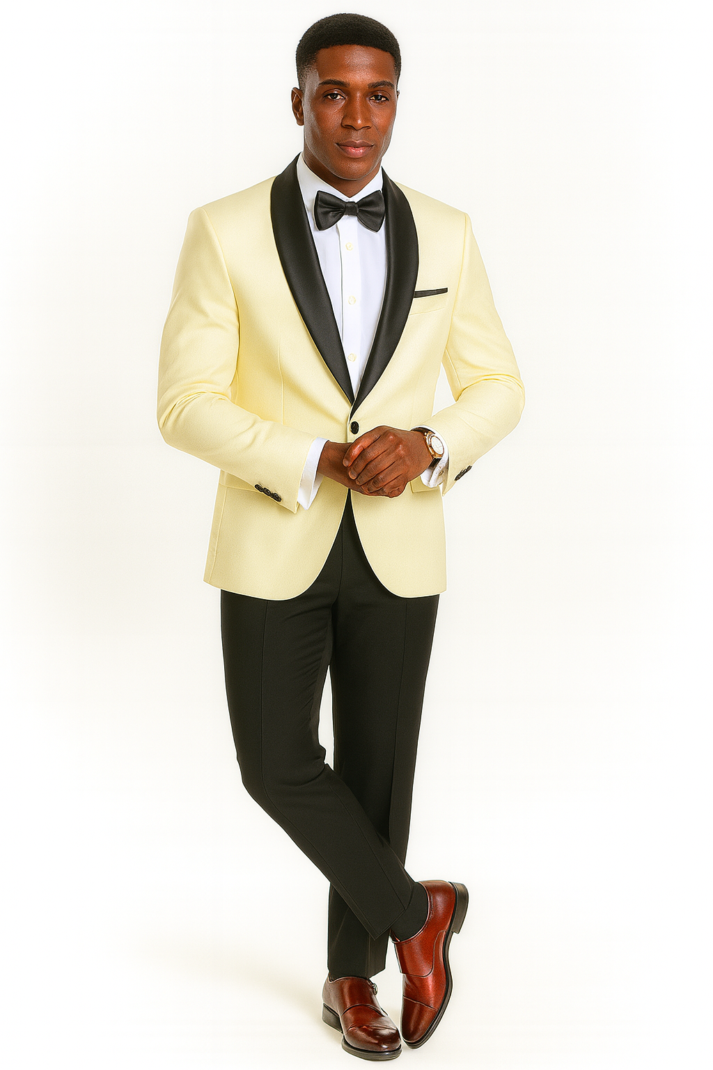 Big And Tall Suit For Men - Jacket + Pants + Bowtie + Pants - Ivory Suit - Image 5