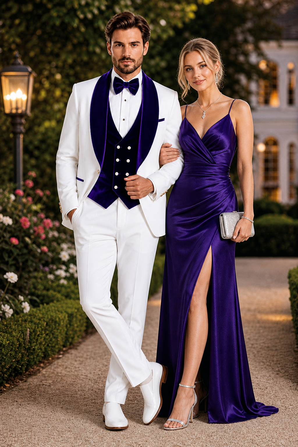Wedding Tuxedo - Groom Suit - White and Royal Blue Prom Suit