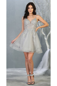 Quince Dama Dresses - Short Quinceanera Dresses in Color Silver