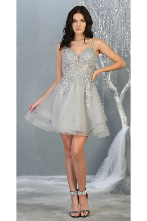Quince Dama Dresses - Short Quinceanera Dresses in Color Silver