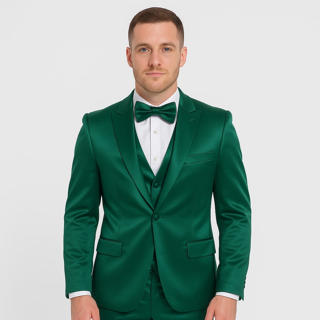 Emerald Green Satin Tuxedo Set – Formal 4-Piece Outfit for Prom or Wedding - Image 2