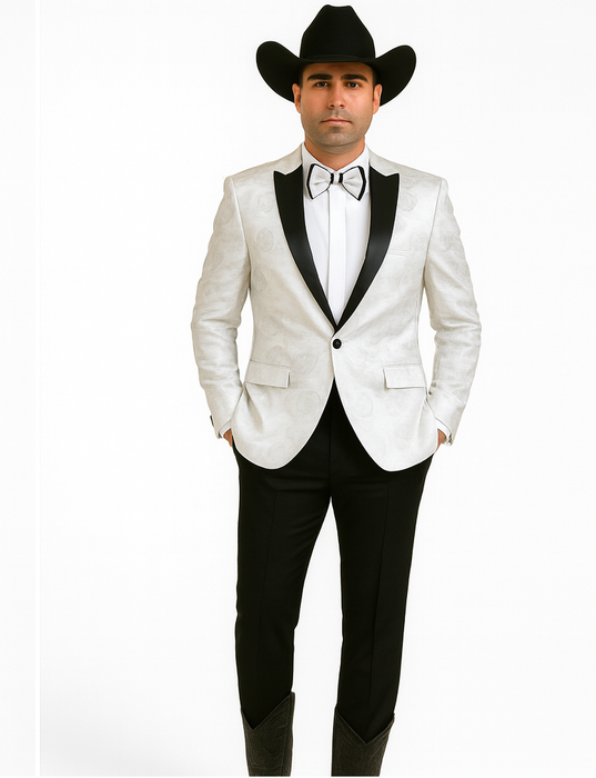 Men's Flashy Fancy Satin Shiny Tuxedos Dinner Jacket Blazer Paisley Sportcoat Silky Satin Stage Fancy Stage Party Dance White/Black