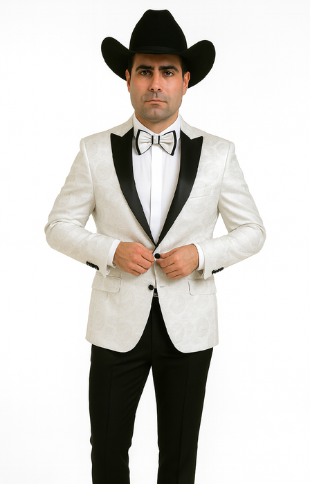 Men's Flashy Fancy Satin Shiny Tuxedos Dinner Jacket Blazer Paisley Sportcoat Silky Satin Stage Fancy Stage Party Dance White/Black
