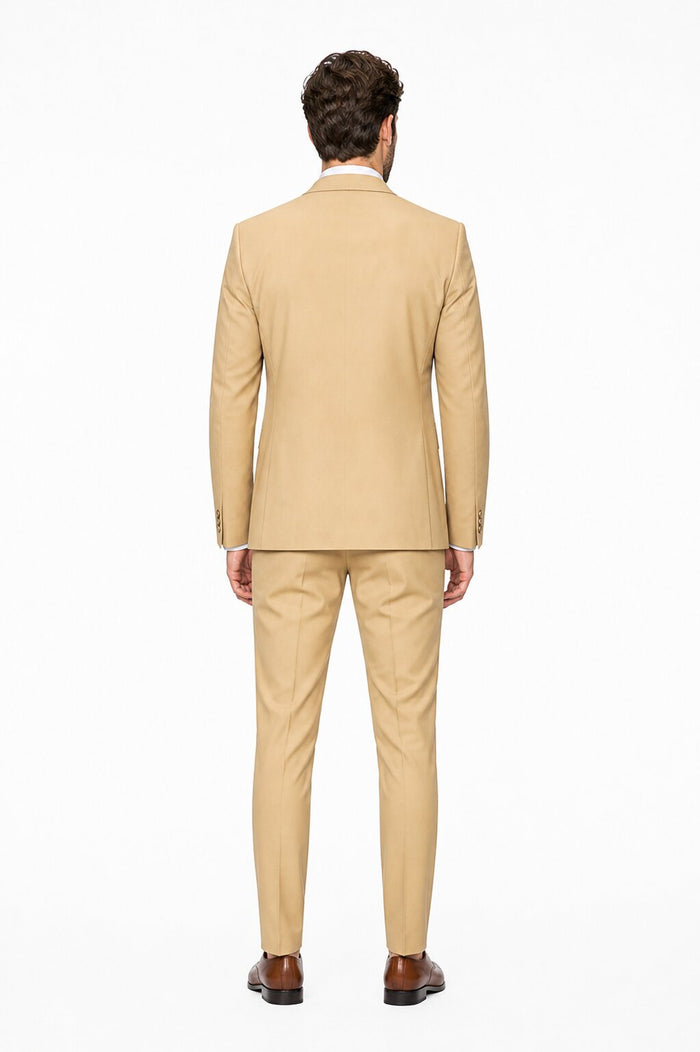 Men's Slim Fitted Euro Tapered Camel ~ Khaki ~ Bronze ~ Camel  ~ Canary Color 2 Buttons Vested