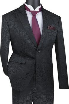 Graduation Suit - Men's Slim Fit Shiny Paisley Prom & Wedding Suit in Black