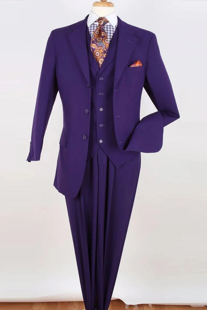 Apollo King Designer Brand Mens Three Button Classic Fit Vested Suit in Purple