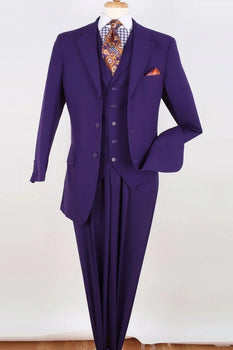 Apollo King Designer Brand Mens Three Button Classic Fit Vested Suit in Purple