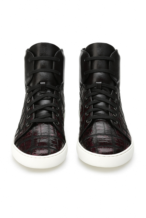 Belvedere Vero Crocodile Patchwork High-Top Sneaker in Honey