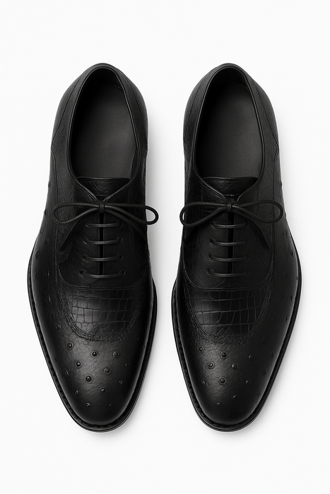 Mens Mezlan Getty Ostrich Wingtip Dress Shoe in Cognac