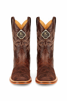 Men's King Exotic Elephant Skin Boots With Saddle Square Toe Handcrafted Brown (48177007) - Image 7