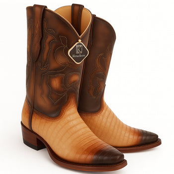 Men's King Exotic Snip Toe Caiman Belly Boots Handcrafted Burnished Oryx (494RD8215) - Image 8
