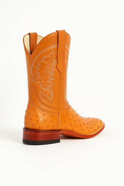 Men's Los Altos Ostrich Skin Wide Square Toe Boots - Honey - Image 9