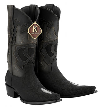 Men's King Exotic Snip Toe Stingray Boots Single Stone Handmade Black (494R1205) - Image 3