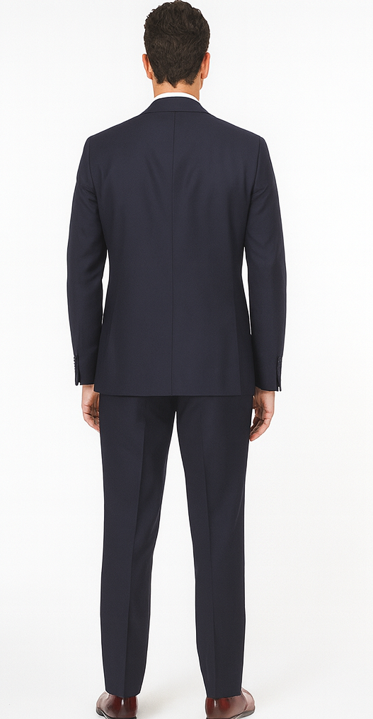 Navy Full Cut / Wide Leg Double Breasted 100% Percent Fabric Slanted Vest - 100% Percent Wool Fabric Suit - Worsted Wool Business Suit