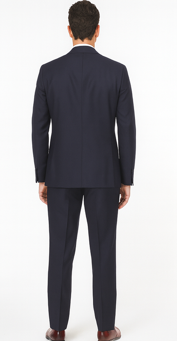 Navy Full Cut / Wide Leg Double Breasted 100% Percent Fabric Slanted Vest - 100% Percent Wool Fabric Suit - Worsted Wool Business Suit