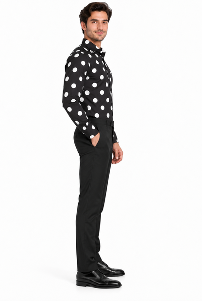Fashionable Cotton Polka Dots Design Multi-Color Men's Dress Shirt With Tie
