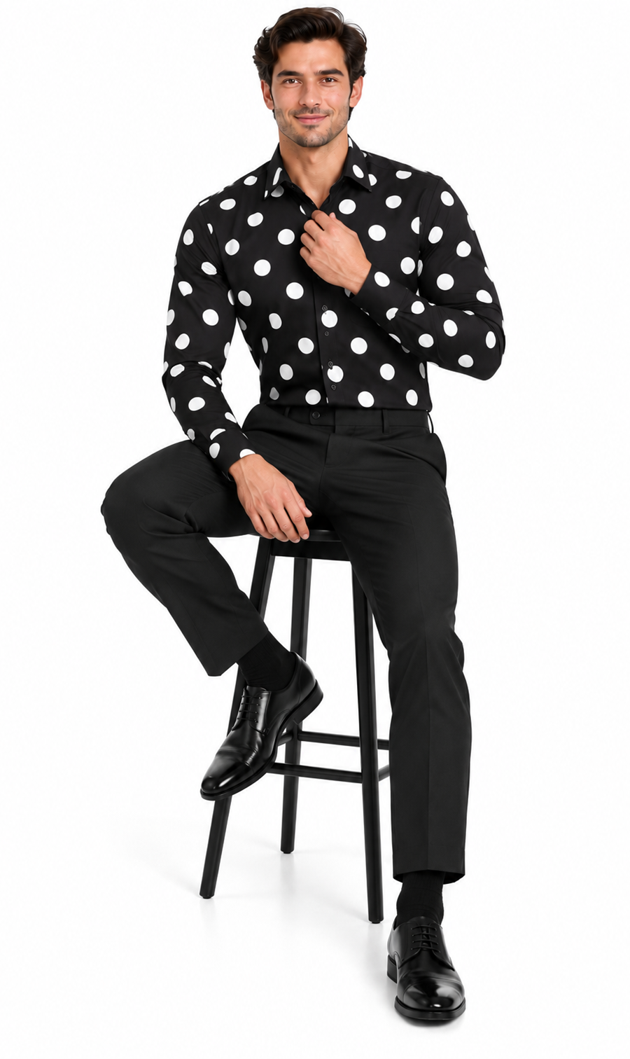 Fashionable Cotton Polka Dots Design Multi-Color Men's Dress Shirt With Tie