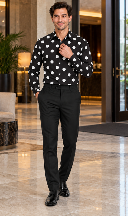 Fashionable Cotton Polka Dots Design Multi-Color Men's Dress Shirt With Tie