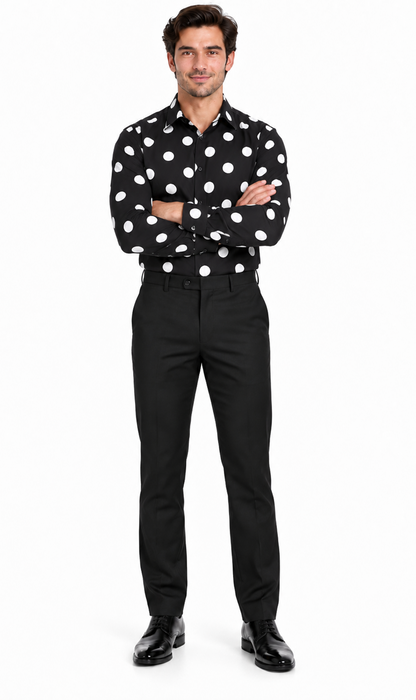 Fashionable Cotton Polka Dots Design Multi-Color Men's Dress Shirt With Tie