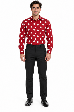 Fashionable Cotton Polka Dots Design Multi-Color Men's Dress Shirt With Tie