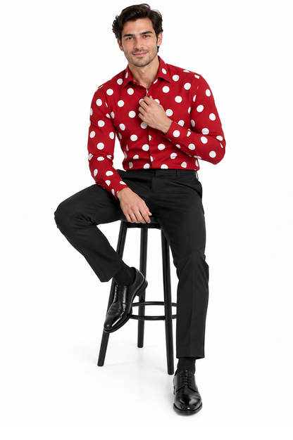 Fashionable Cotton Polka Dots Design Multi-Color Men's Dress Shirt With Tie