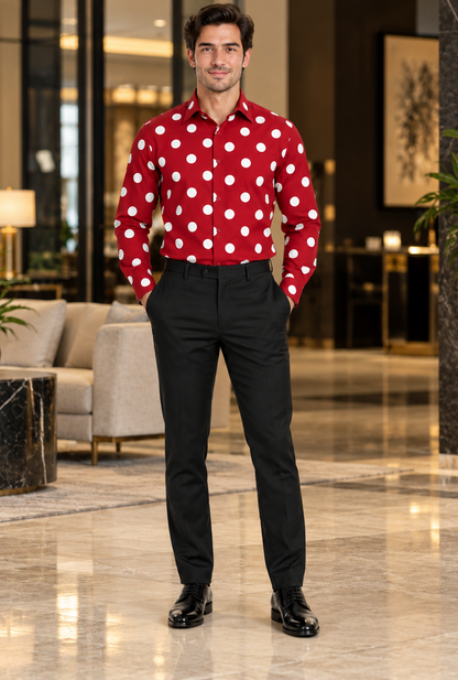 Fashionable Cotton Polka Dots Design Multi-Color Men's Dress Shirt With Tie
