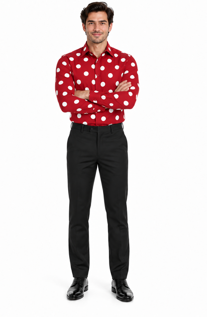 Fashionable Cotton Polka Dots Design Multi-Color Men's Dress Shirt With Tie