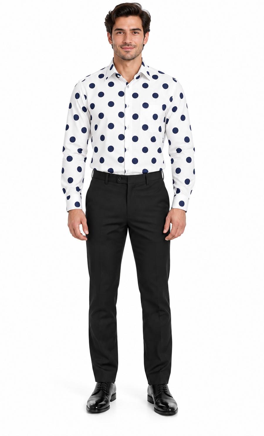 Fashionable Cotton Polka Dots Design Multi-Color Men's Dress Shirt With Tie