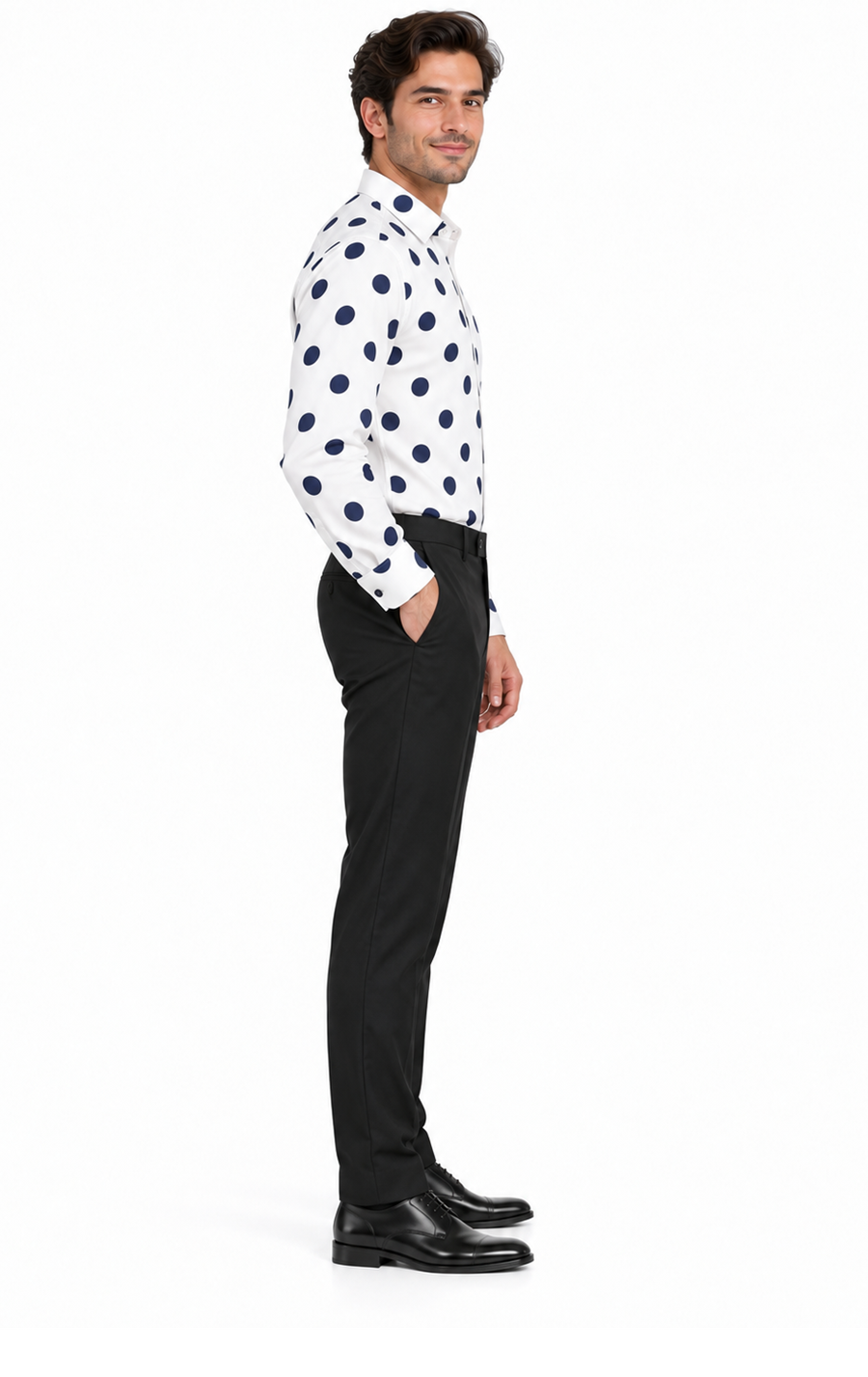 Fashionable Cotton Polka Dots Design Multi-Color Men's Dress Shirt With Tie