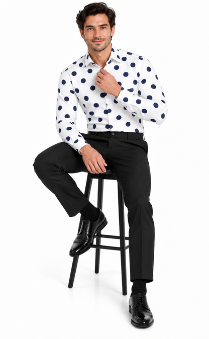Fashionable Cotton Polka Dots Design Multi-Color Men's Dress Shirt With Tie