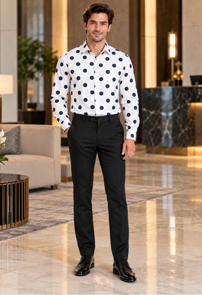 Fashionable Cotton Polka Dots Design Multi-Color Men's Dress Shirt With Tie