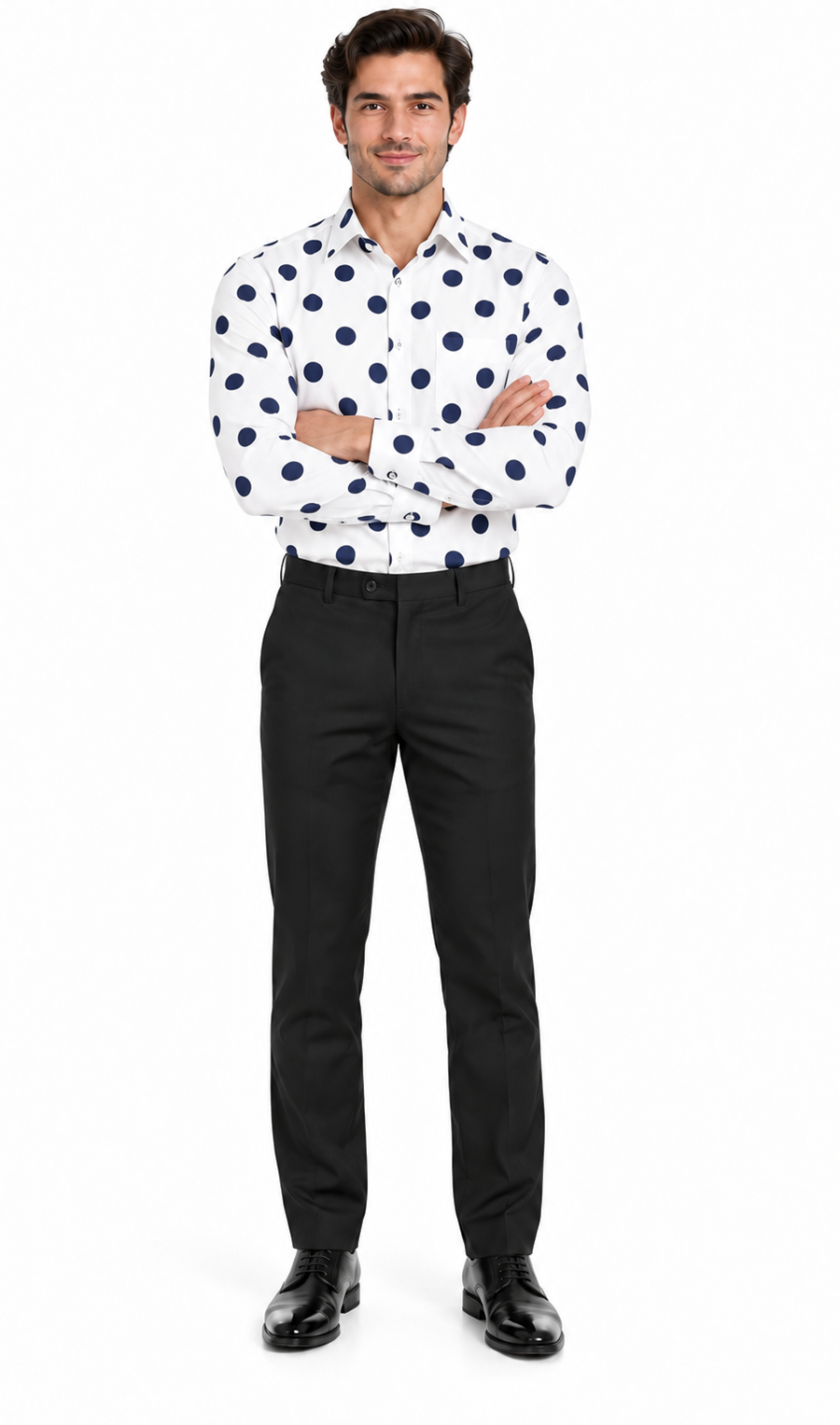 Fashionable Cotton Polka Dots Design Multi-Color Men's Dress Shirt With Tie