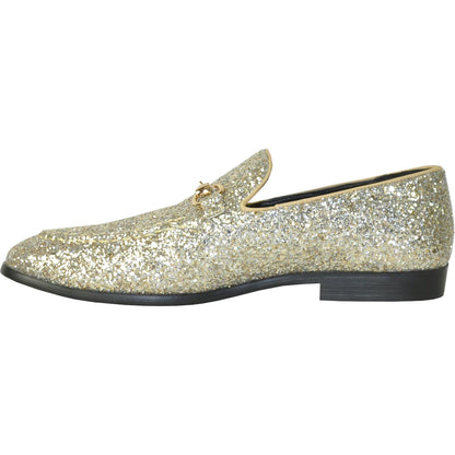 Bravo Mens Modern Glitter Sequin Prom Tuxedo Loafer in Gold - Men's Dress Shoes