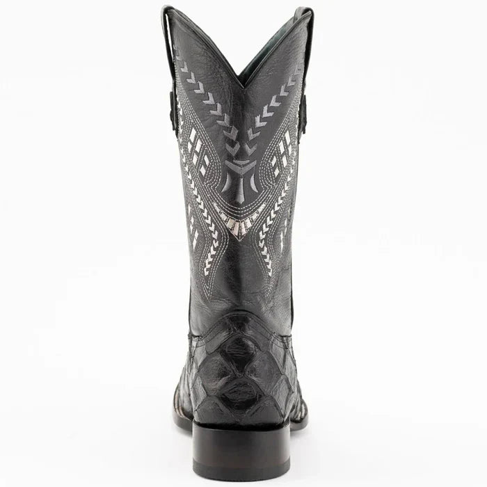 Ferrini Bronco Men's Print Pirarucu Fish Boots Handcrafted Black 4339304