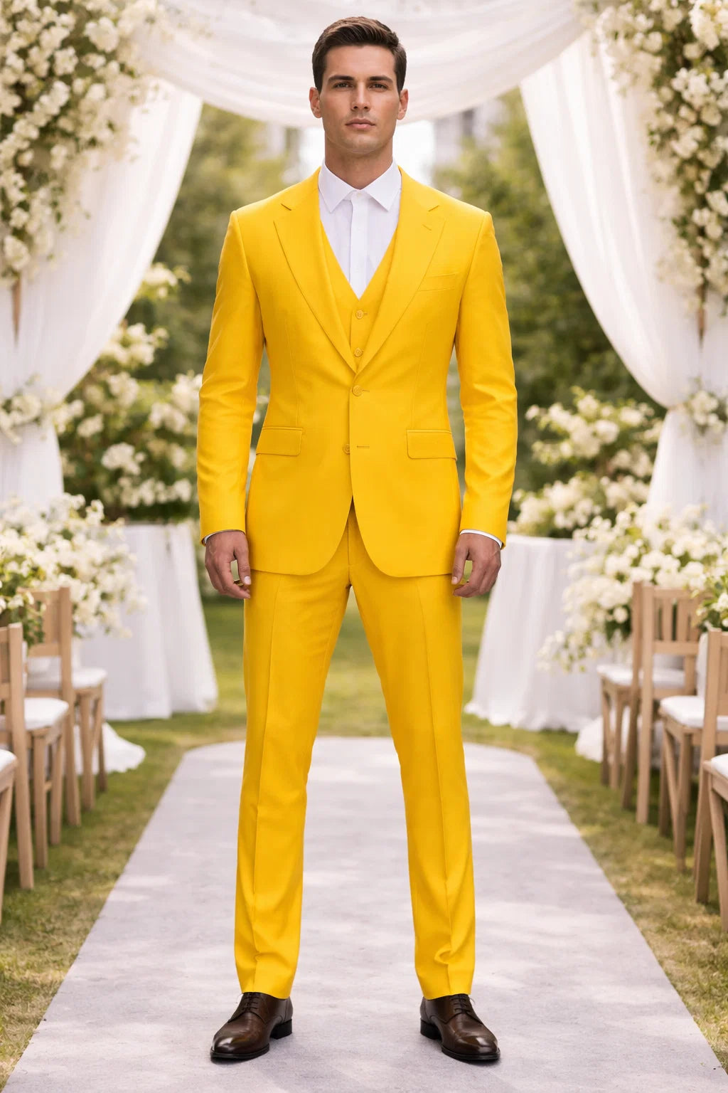 FESTIVE Colorful Alberto Nardoni Men'S Vested 3 Piece Suit Yellow - Image 4